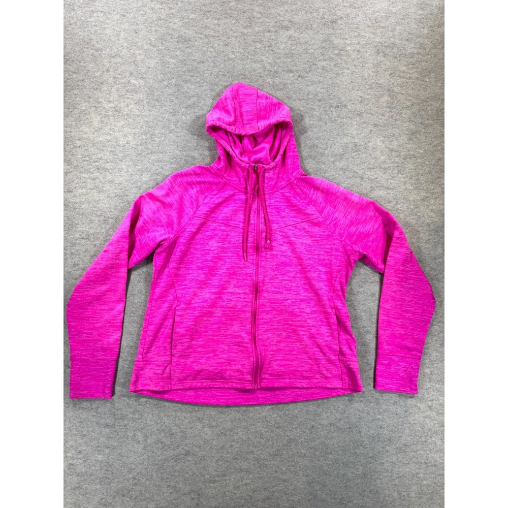 Danskin Now Fleece Athletic Hoodie Womens 2XL Pink Space Dye Thumbholes Zip Gym